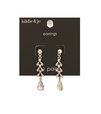 1 Pair Silver Crystal Leaf Drop Earrings by hildie & jo