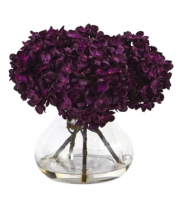 Nearly Natural 8.5" Purple Hydrangea Silk Flower Arrangement in Vase