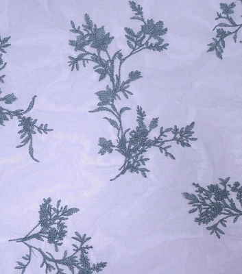 Blue Floral Embroidered Mesh Fabric