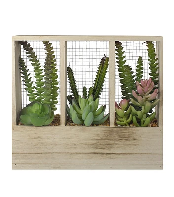 Northlight 11" Artificial Succulent Arrangement in Wooden Planter Box