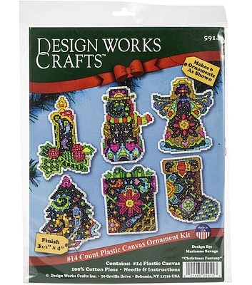 Design Works 3.5" x 4" Christmas Fantasy Plastic Canvas Ornament Kit 6ct