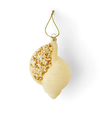 5" Christmas Gold Glitter Conch Shell Glass Ornament by Place & Time