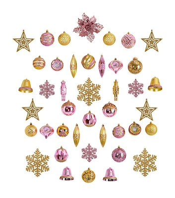 Nearly Natural 70ct Pink & Gold Shatterproof Christmas Ornament Box Set