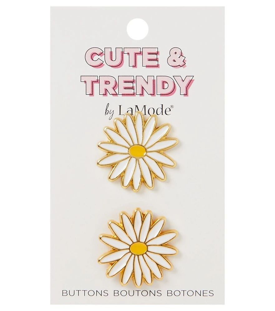 La Mode 7/8" White & Yellow Daisy Shank Buttons 2pk