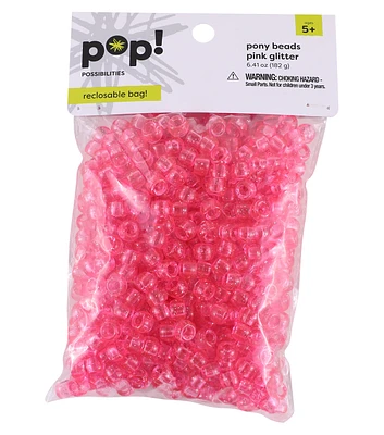 6.5oz Pink Glitter Pony Beads by POP!