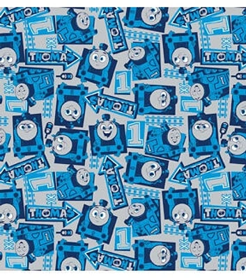 Thomas the Tank Engine on Blue Cotton Fabric