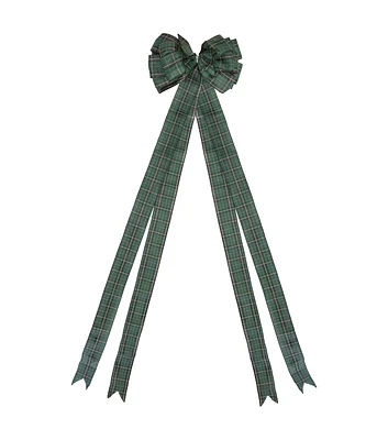 Northlight 50" Christmas Green & Black Plaid 16 Loop Bow