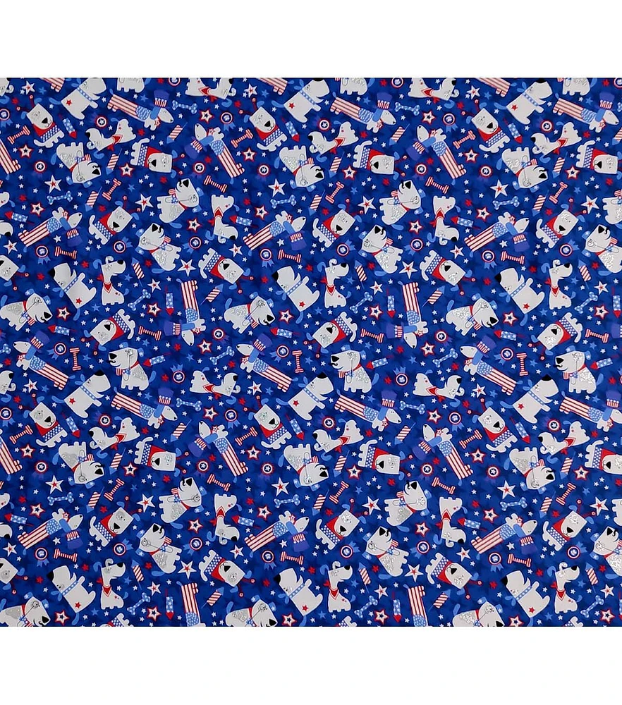 Patriotic Puppy Glitter Cotton Fabric