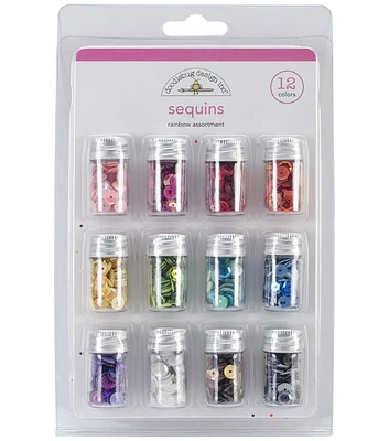 Doodlebug Kraft in Color 12 pk Sequins - Rainbow