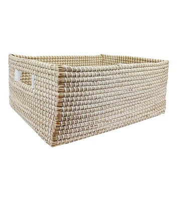 18" Natural & White Stitch Woven Basket by Place & Time