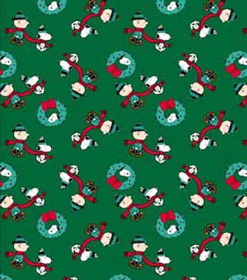 Peanuts Snoopy With Scarf on Green Christmas Fleece Fabric