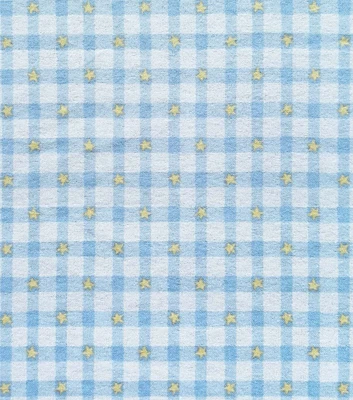 Blue Gingham With Stars Nursery Flannel Fabric