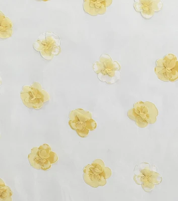 3D Floral On Organza Yellow Fabric