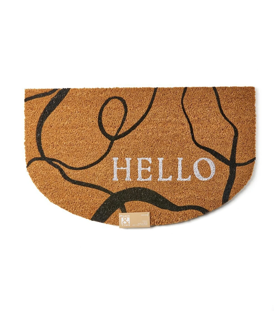 18" x 30" Spring Brown Hello Coir Door Mat by Place & Time