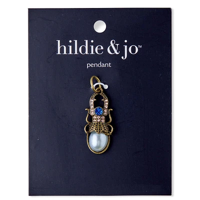 1" x 0.5" Antique Gold Bug Pendant With Pearl & Crystals by hildie & jo