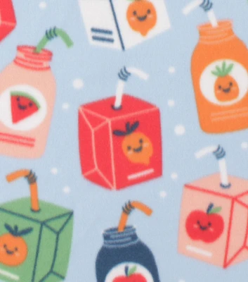 Fruit Juice Drinks on Blue Blizzard Fleece Fabric