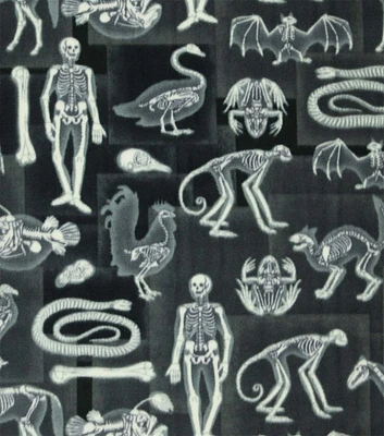 Skeleton X Ray on Black Halloween Anti Pill Plush Fleece Fabric