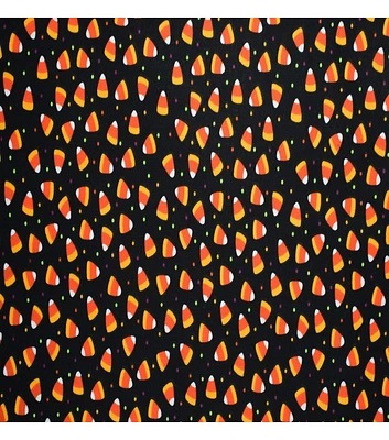 Halloweeen Candy Corn on Black Cotton Fabric