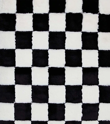 White & Black Checkerboard Faux Fur Fabric