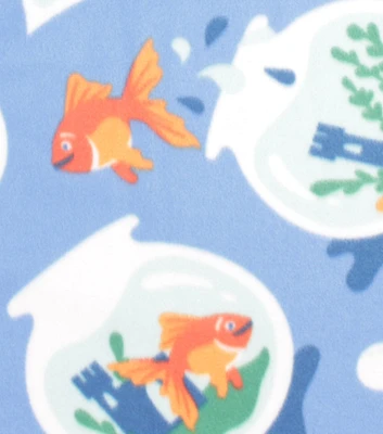 Swimming Goldfish on Blue Blizzard Fleece Fabric