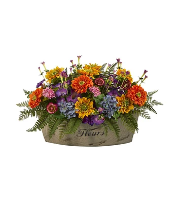 Nearly Natural 18" Mixed Flowers Artificial Arrangement in Vase