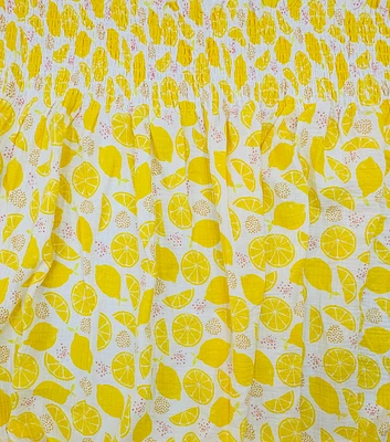 Lemon Slices on Cream Shirred Bubble Gauze Fabric by POP!