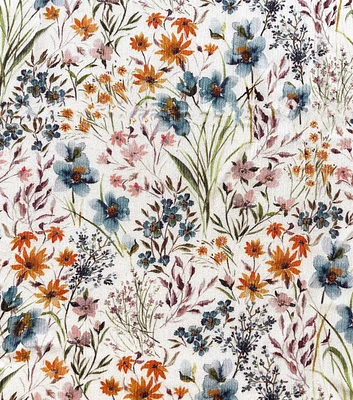 White Multi Garden Floral Crinkle Rayon Fabric