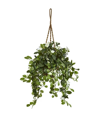 Nearly Natural 44" Stephanotis Flowering Plant in Hanging Basket