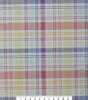 Pastel Plaid On White Easter Cotton Fabric