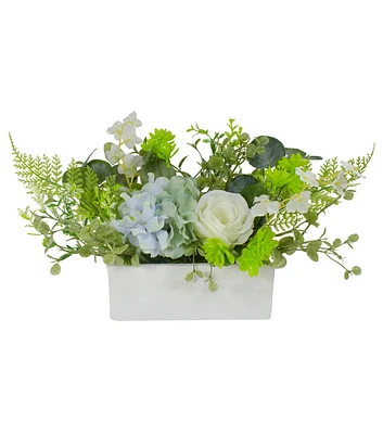 Northlight 14-Inch Blue and White Hydrangea Rose Artificial Arrangement