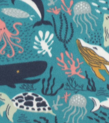 Sea Animals on Teal Blizzard Fleece Fabric