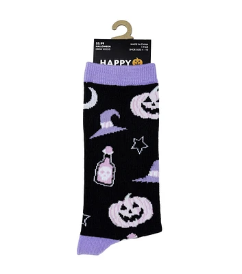 1 Pair Halloween Potion Witch Black Crew Socks by Happy Value