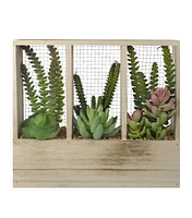 Northlight 11" Artificial Succulent Arrangement in Wooden Planter Box