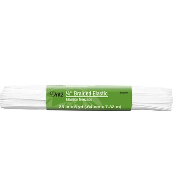 Dritz 1/4" White Braided Elastic, 8 yd