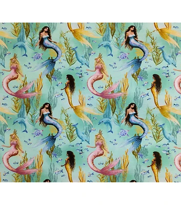 Mythical Mermaids on Blue Super Snuggle Flannel Fabric