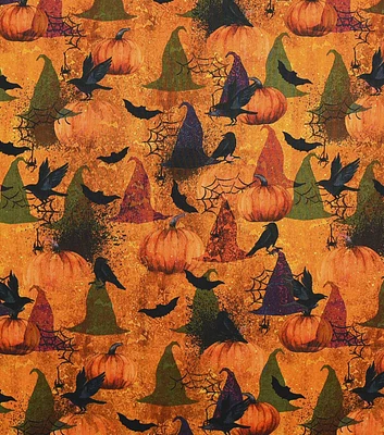 Witches Hats And Pumpkins Halloween Cotton Fabric