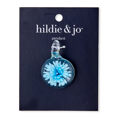 29mm Turquoise Flower Round Glass Pendant by hildie & jo