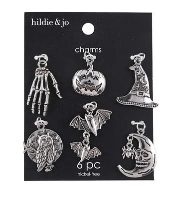 6ct Halloween Silver Bat Skull Owl Charms by hildie & jo