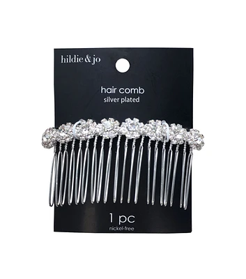 3" Silver Plated Flower Rhinestone Hair Comb by hildie & jo