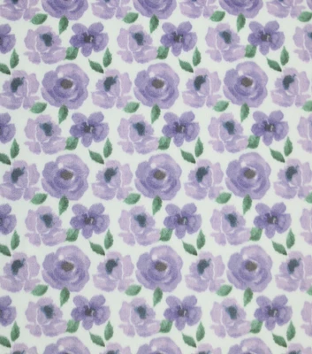 Purple Floral on Cream Nursery Fleece Fabric