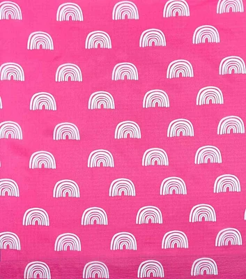 Rainbows on Pink Ripstop Nylon Craft Fabric by Happy Value