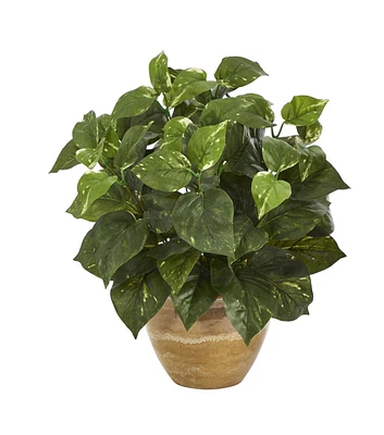 Nearly Natural 14" Pothos Artificial Plant in Ceramic Planter