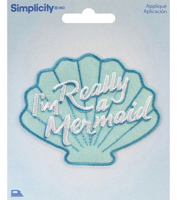 Simplicity 3.5" x 3" I'm Really a Mermaid on Shell Iron On Patch