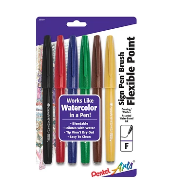 Pentel Sign Pen Brush Tip Set 6 Colors