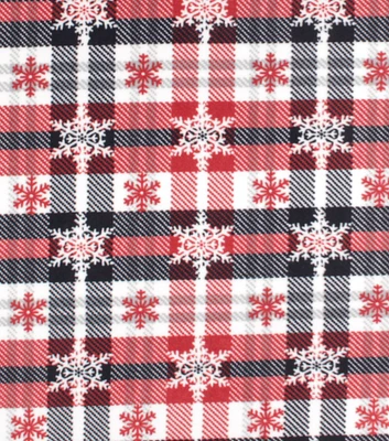 Snowflakes on Red & Black Plaid Anti Pill Fleece Fabric