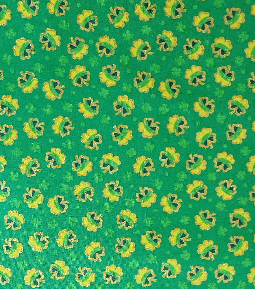 Shamrocks on Green St. Patrick's Day Glitter Cotton Fabric