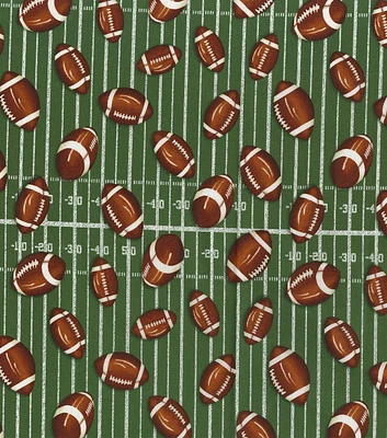 Hi Fashion Footballs on Field Novelty Cotton Fabric