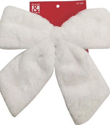 10.5" Christmas White Faux Fur Sponge Bow by Place & Time