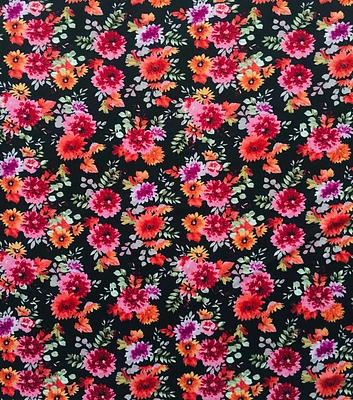 Moody Floral on Black Jersey Knit Fabric