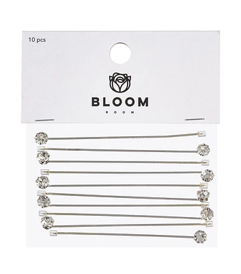 10pk Pearl Pins With Clear Glass Stones by Bloom Room